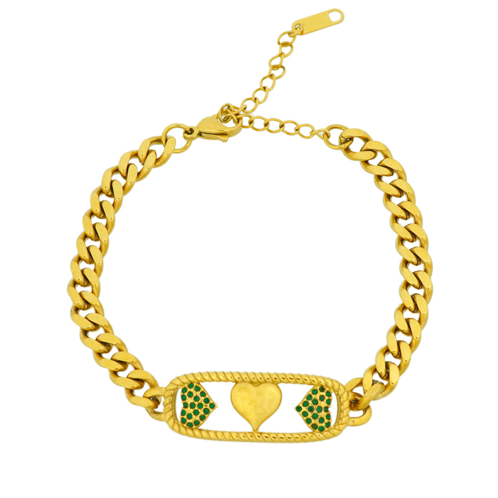 Striking heart cuban link chain bracelet