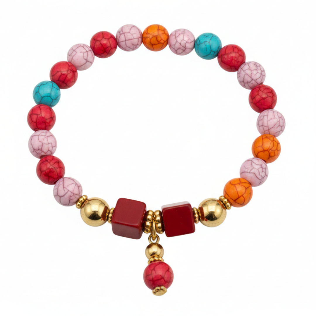 Vibrant Sunset Beaded Charm Bracelet with Gold-Tone Accents