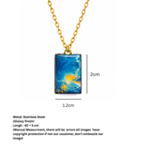 Golden Ocean Wave Art Pendant Necklace