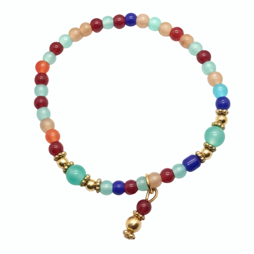 Bohemian Multicolored Gemstone Beaded Stretch Bracelet