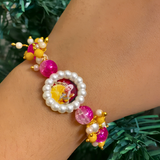 Divine Blessings Guru Ji Pearl & Faceted Rose Quartz Swaroop Bracelet