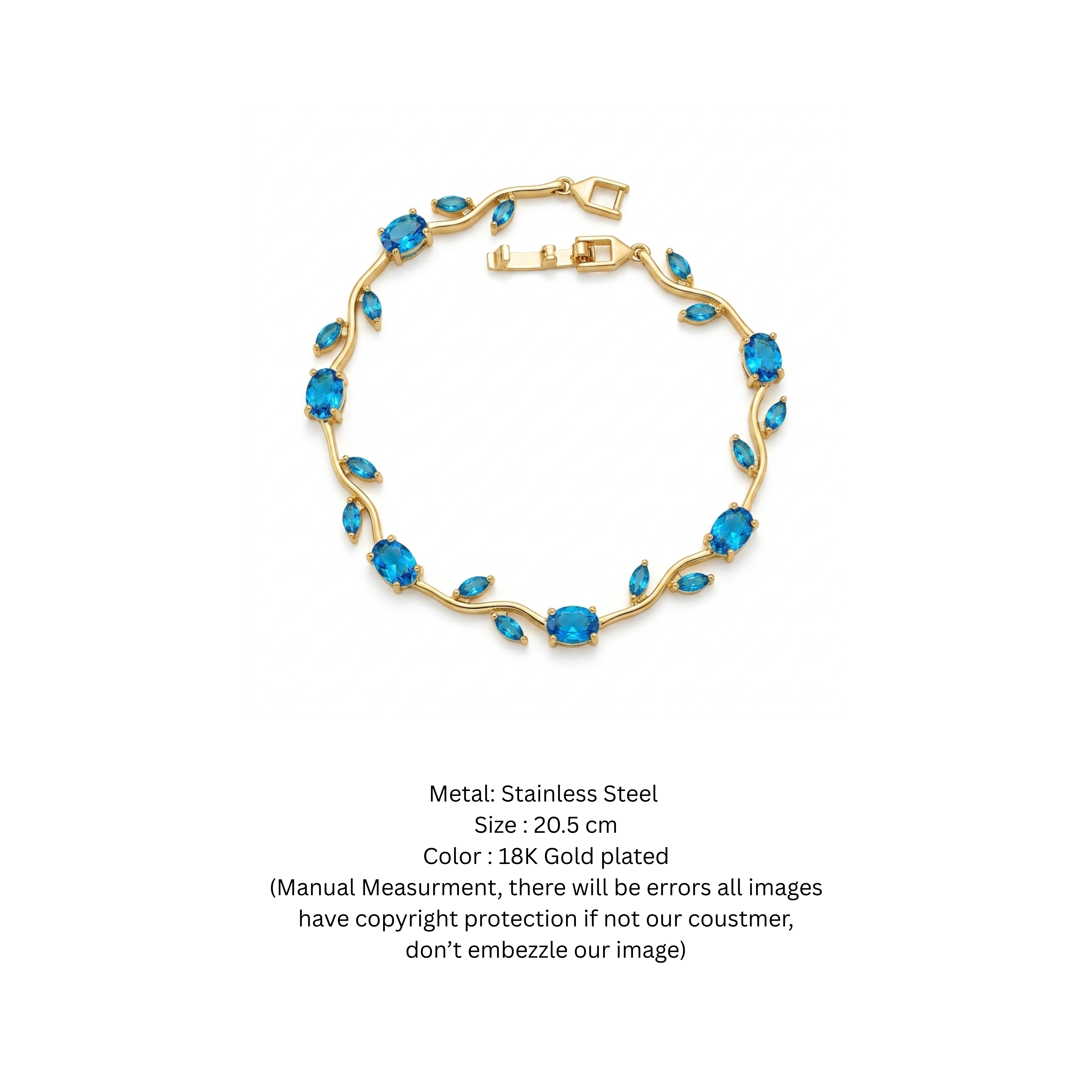 Gold-Plated Azure Blue Leaf Vine Bracelet
