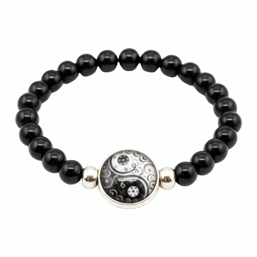 Yin Yang Swirl Pattern Beaded Stretch Bracelet