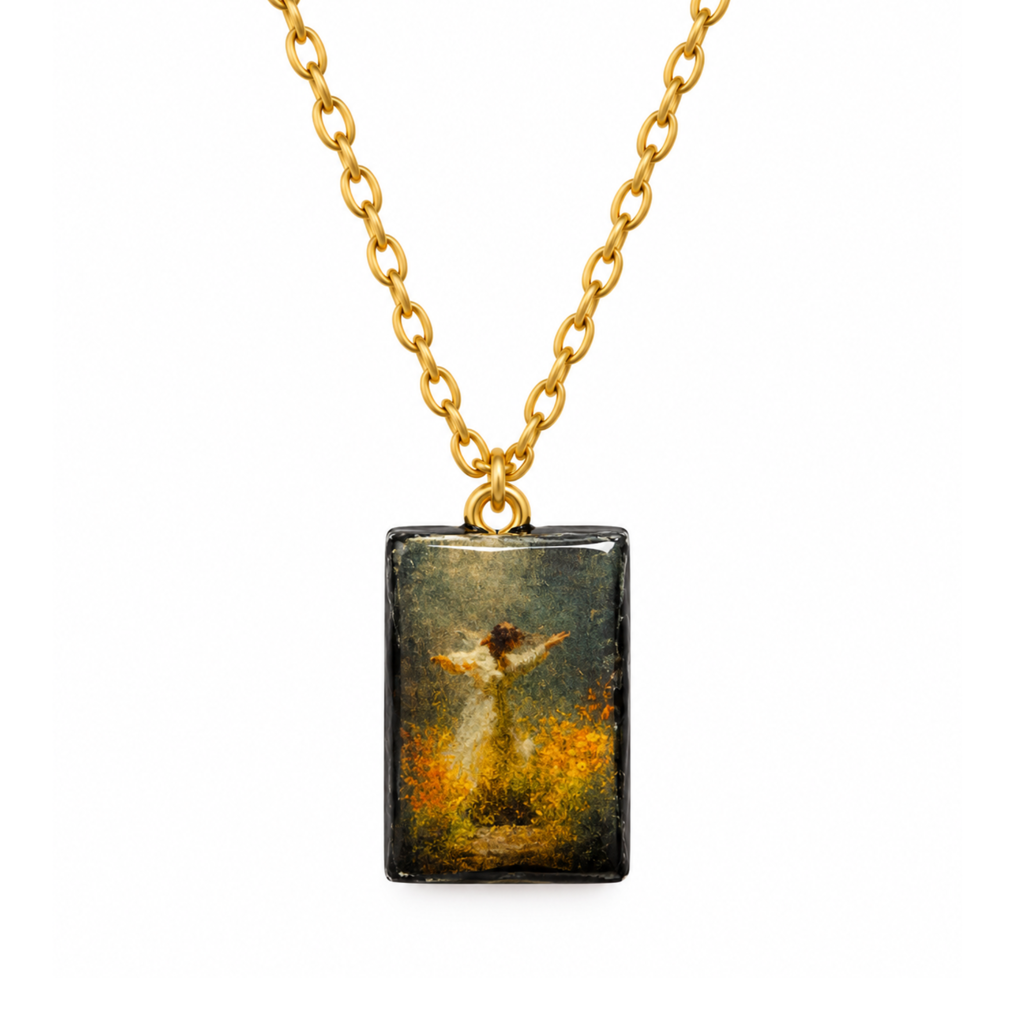 Golden Meadow Graceful Dancer Art Pendant Necklace