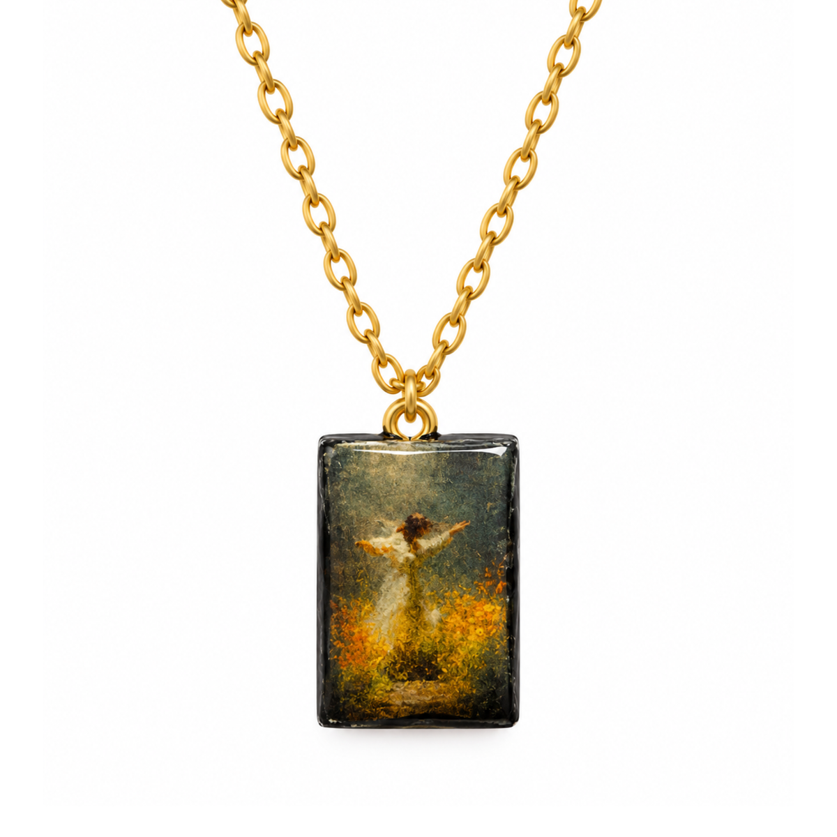 Golden Meadow Graceful Dancer Art Pendant Necklace