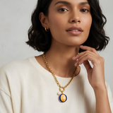 Tropical Papaya Charm & Freshwater Pearl Gold Chain Necklace