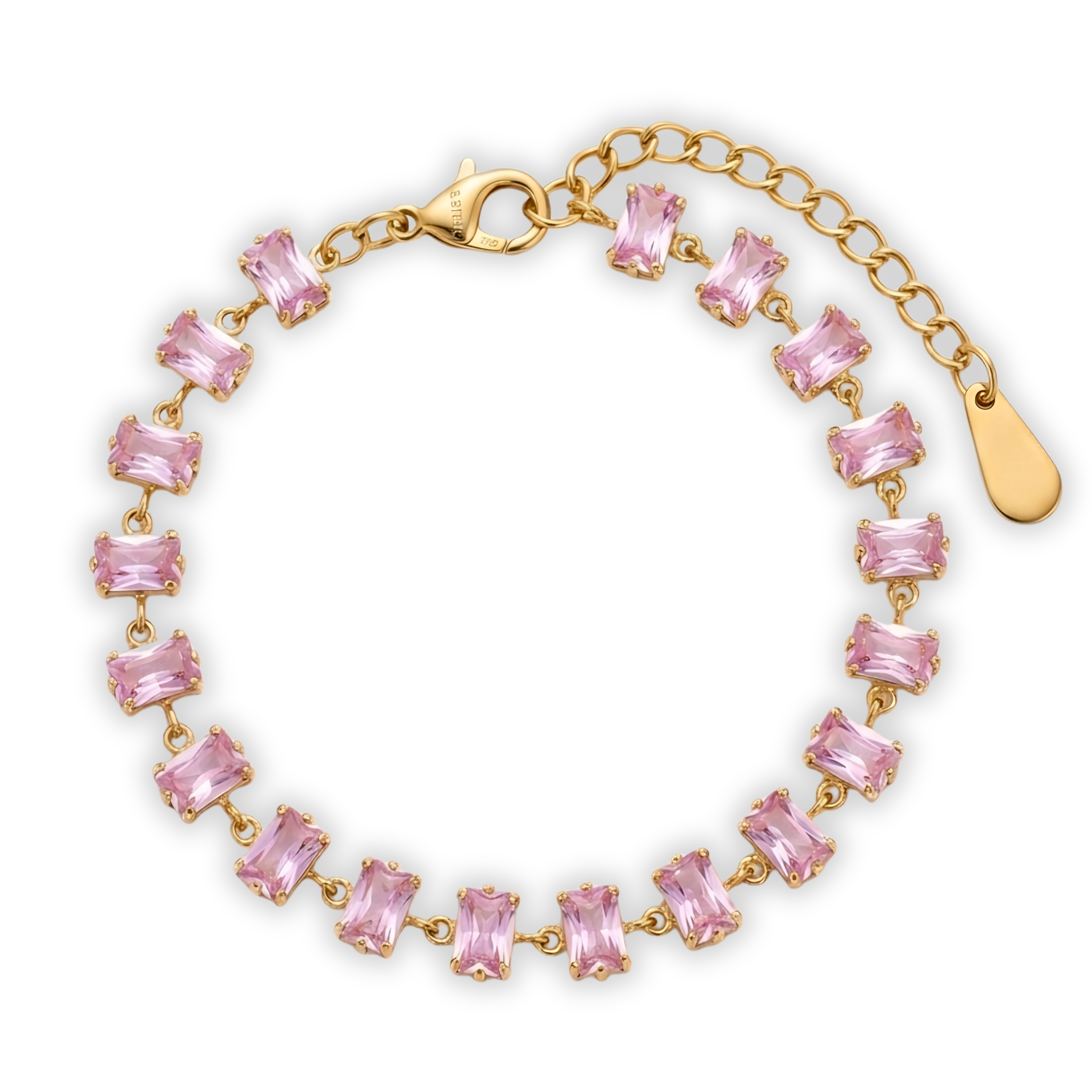 Gold-Plated Rose Quartz Baguette Tennis Bracelet