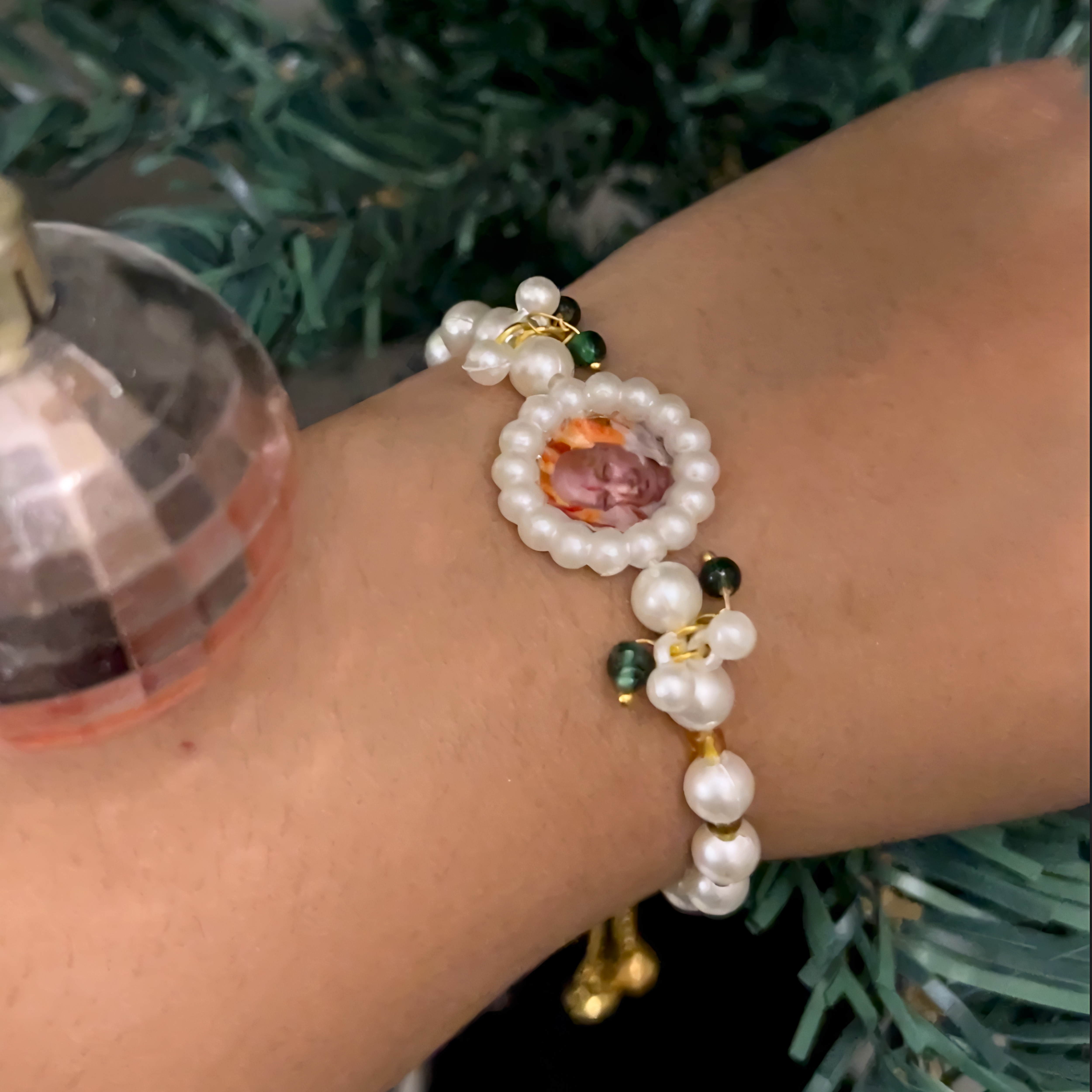 Sacred Guruji "Blessings of Love" Pearl & Gold Charm Bracelet | Devotional Jewelry with Ghungroo Accents