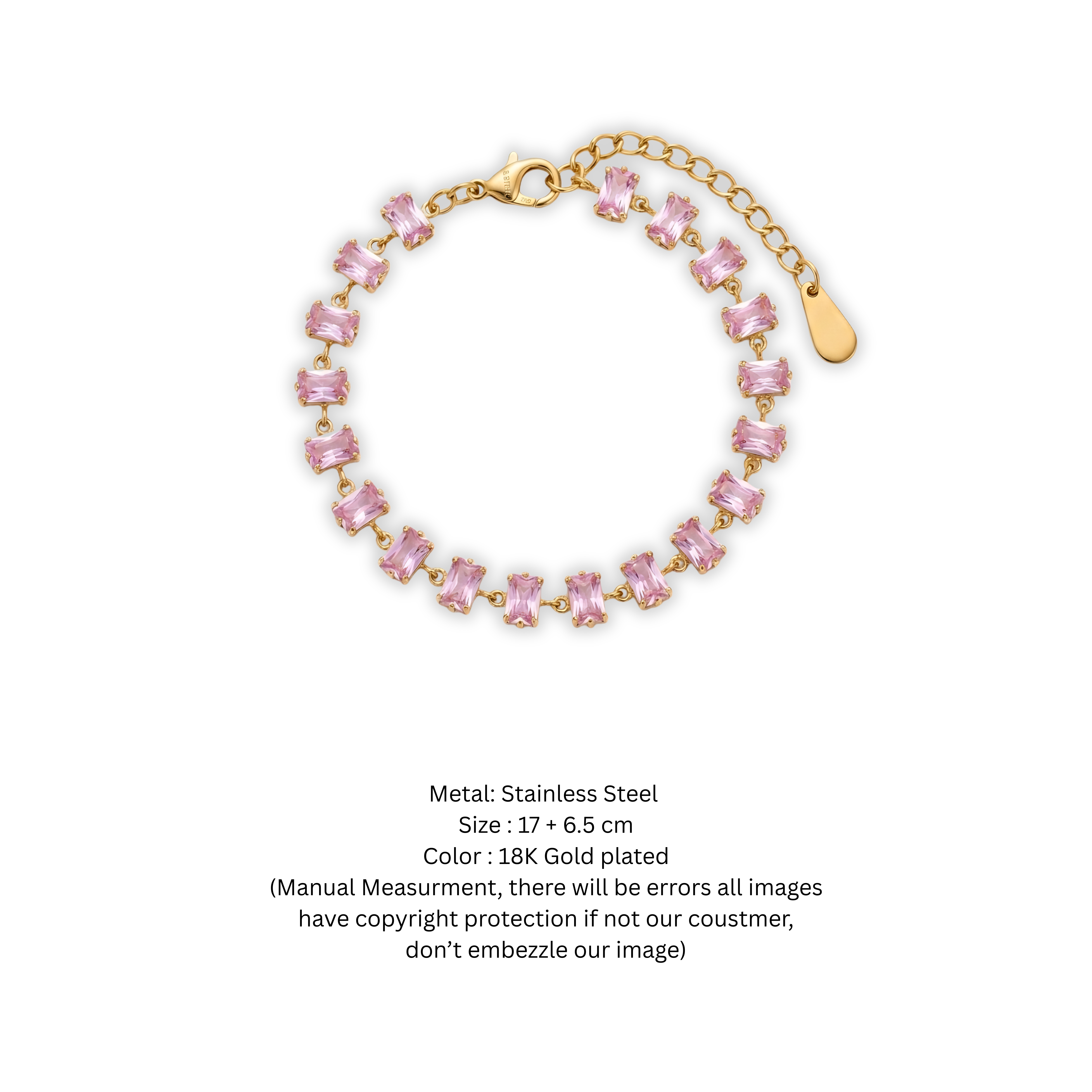 Gold-Plated Rose Quartz Baguette Tennis Bracelet