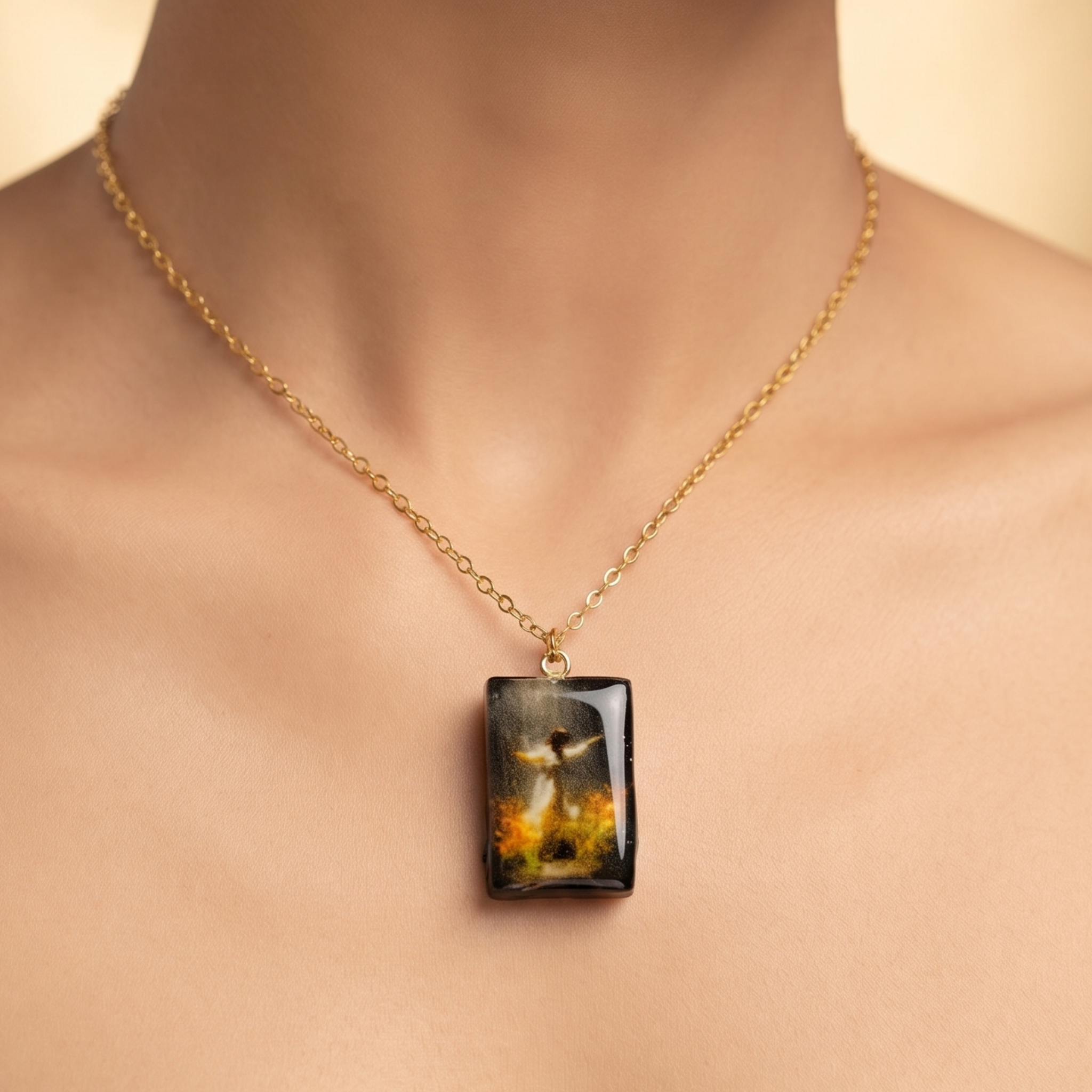Golden Meadow Graceful Dancer Art Pendant Necklace