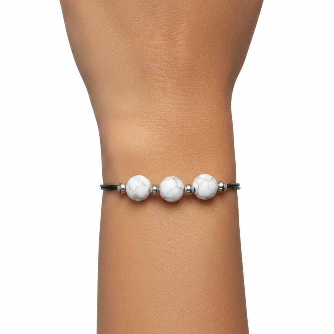 White Marble-Style Howlite Bead Black Cord Bracelet