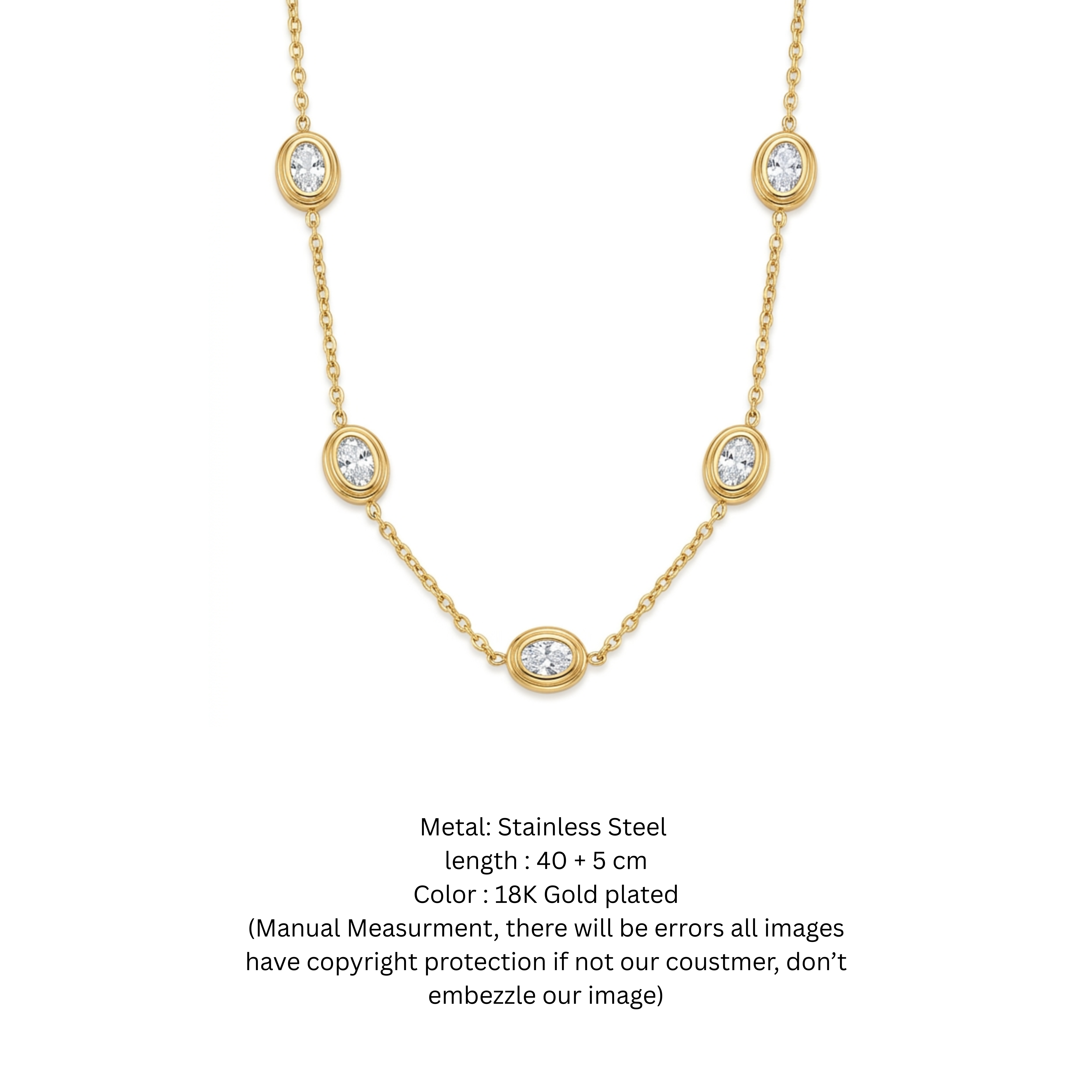 14K Gold Plated Oval Bezel-Set Diamond Station Necklace