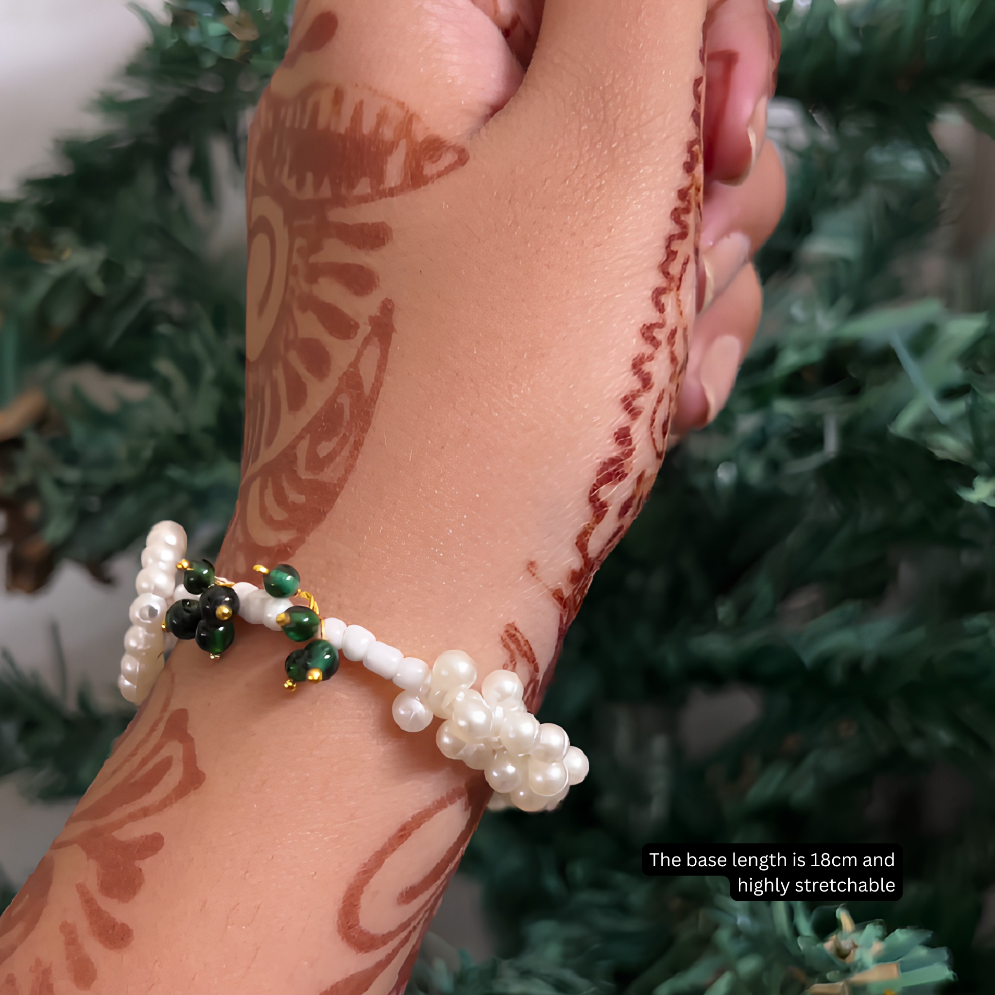 Serene Devotion: Handcrafted Pearl & Emerald-Green Bead Bracelet