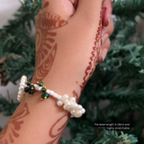 Serene Devotion: Handcrafted Pearl & Emerald-Green Bead Bracelet