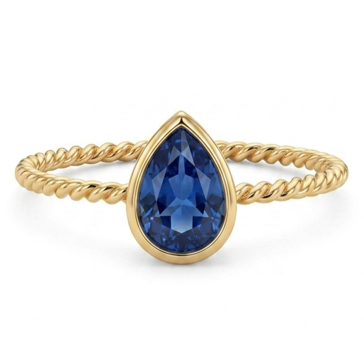 The Azure Drop: Pear-Cut Sapphire Twisted Band Ring in 18K Gold
