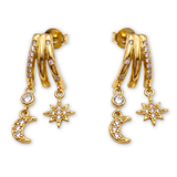 18K Gold Plated Celestial Star and Crescent Moon Dangle Earrings