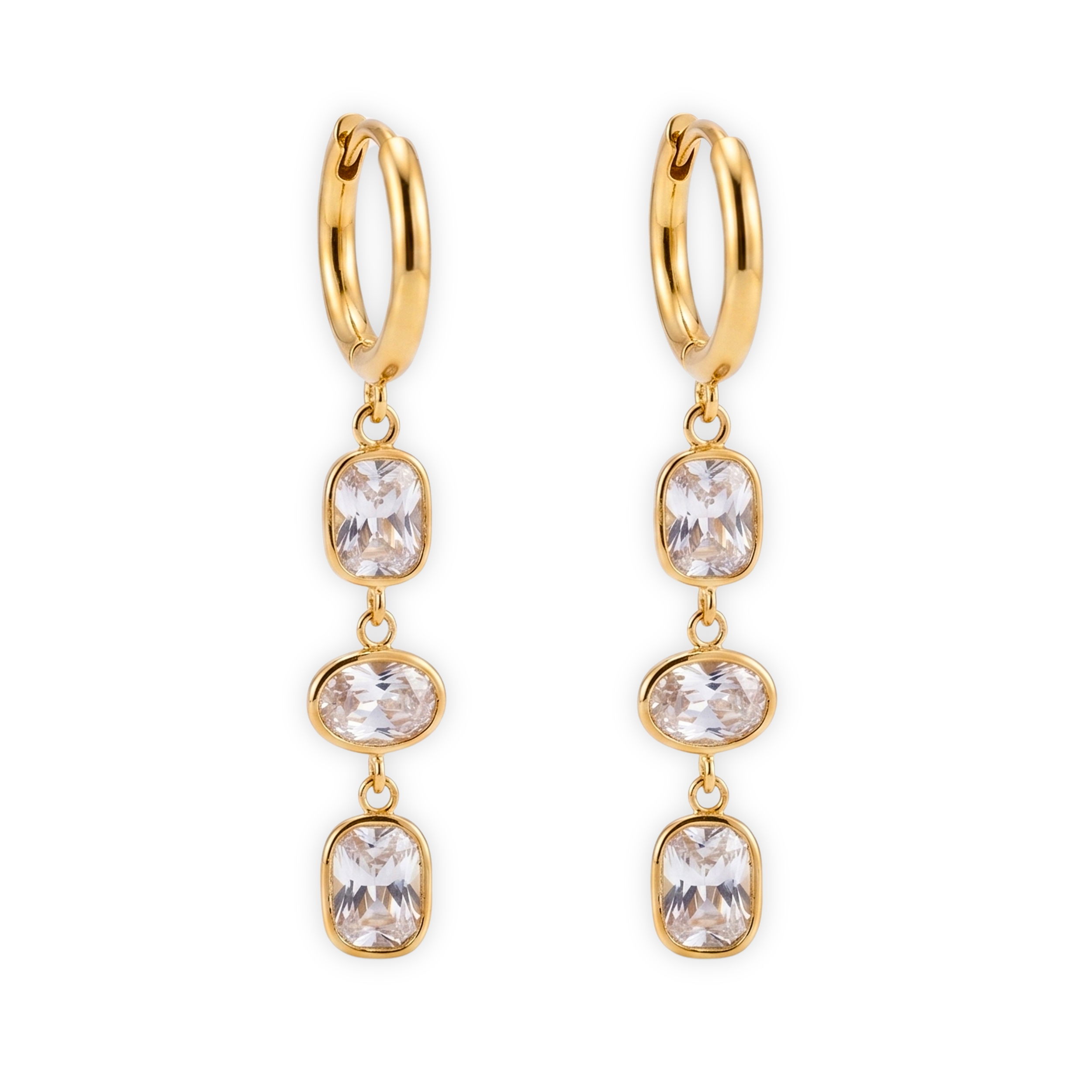 18K Gold-Plated Triple Stone Drop Hoop Earrings