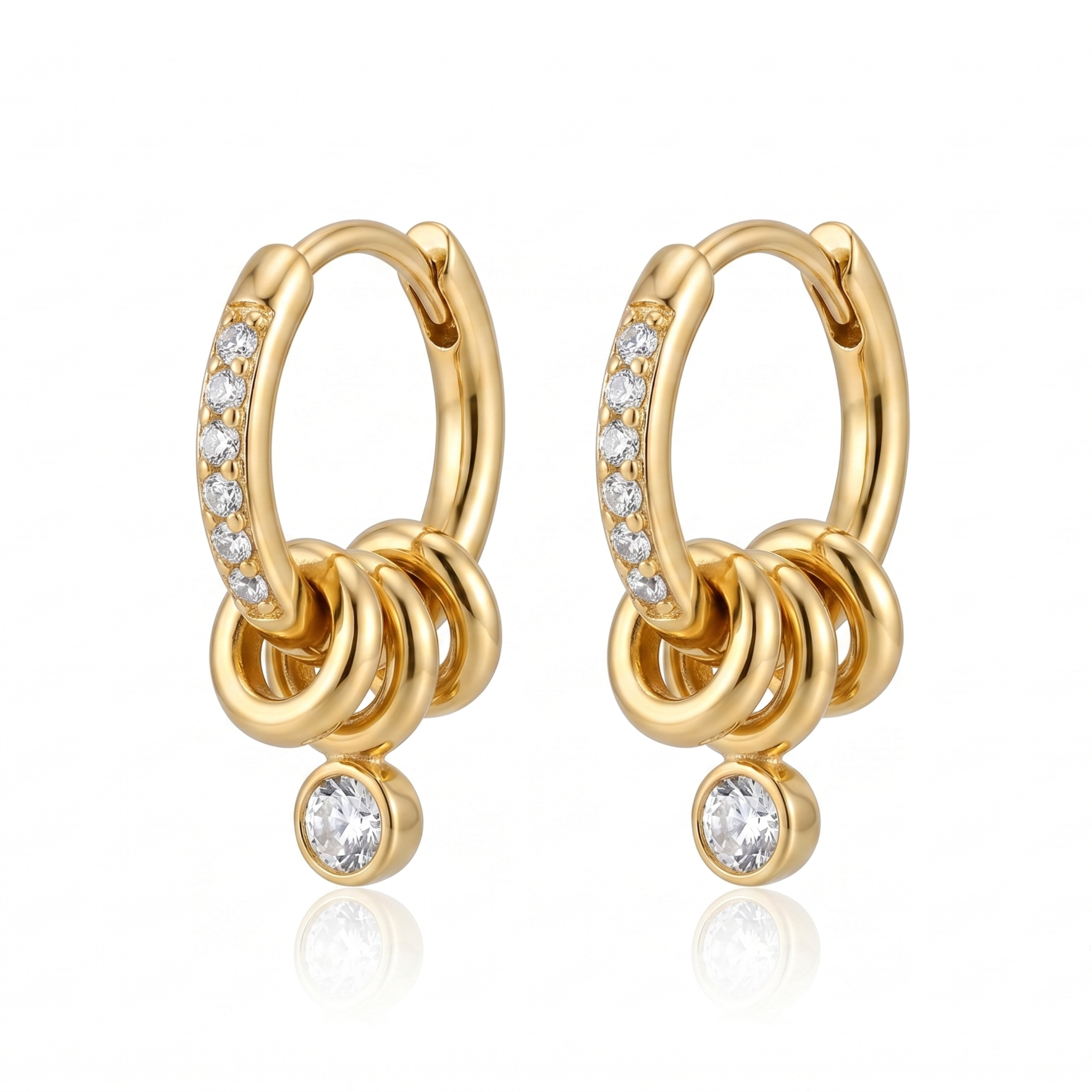 Gold-Plated Interlocking Ring Huggie Earrings