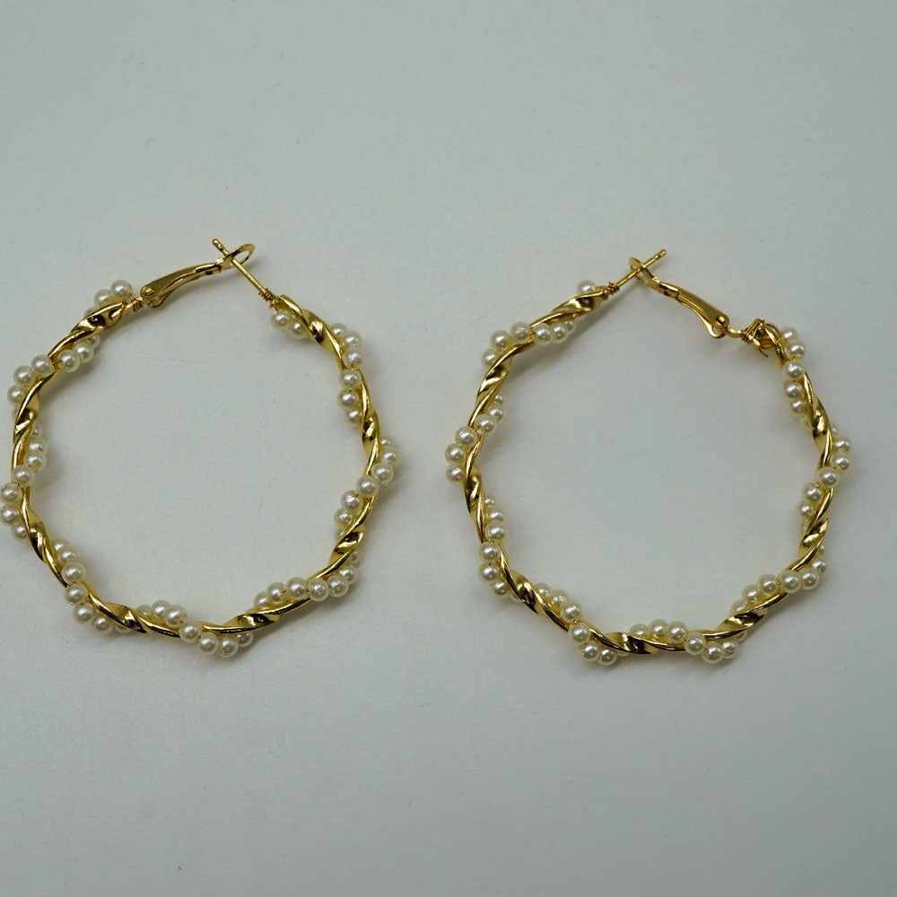twisted pearl layered hoops