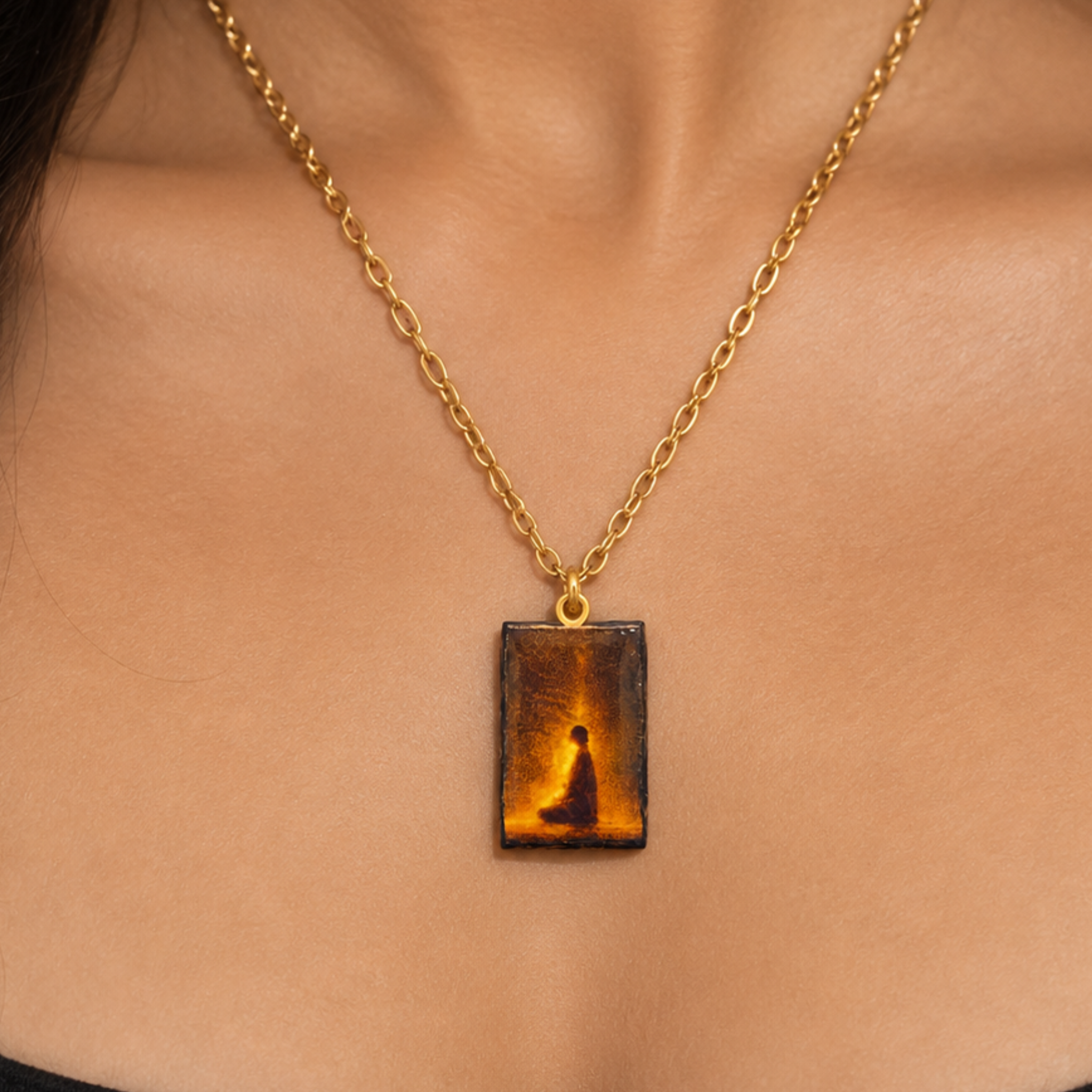 Golden Aura Meditative Soul Art Pendant Necklace