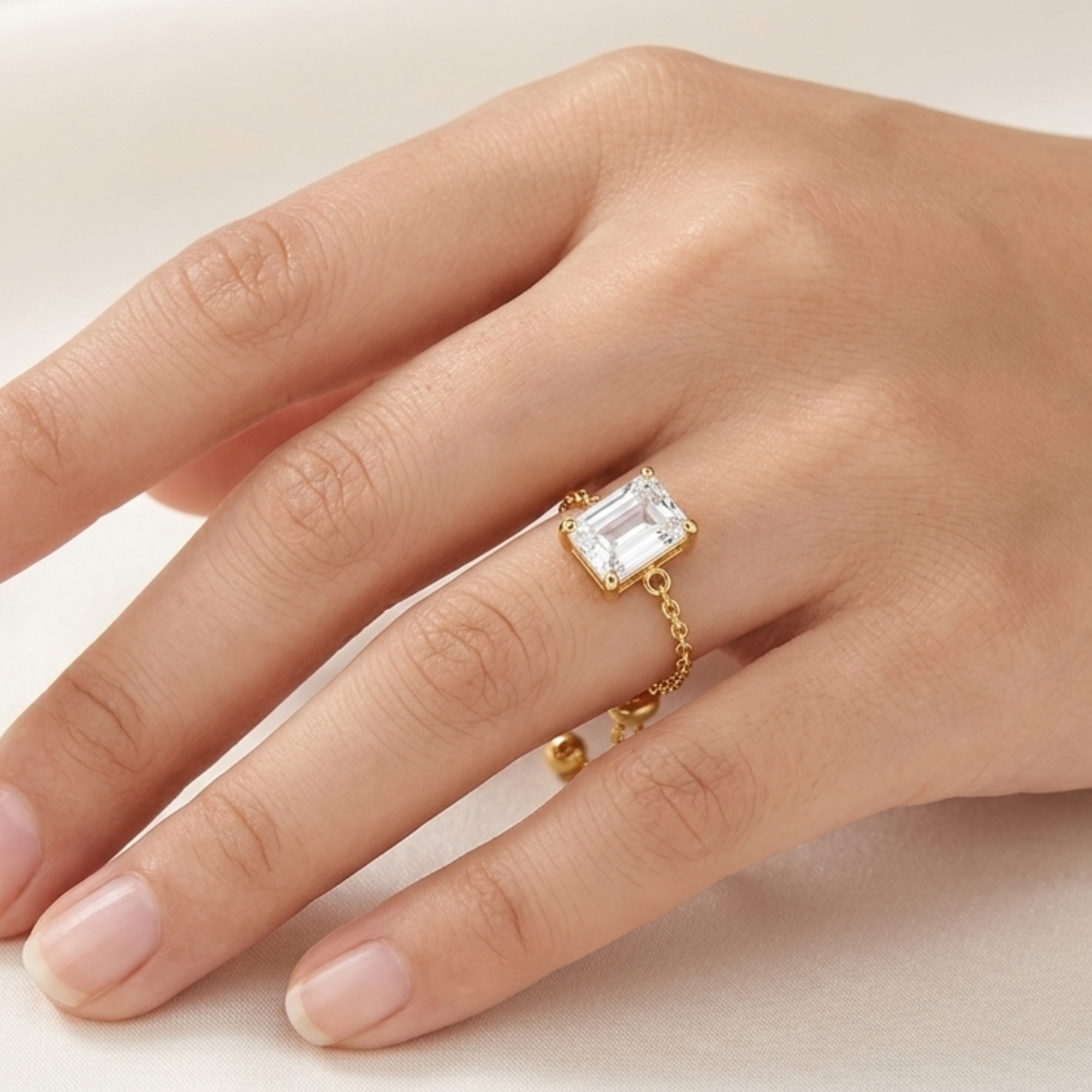 Interstellar Aura Emerald Cut Adjustable Chain Ring