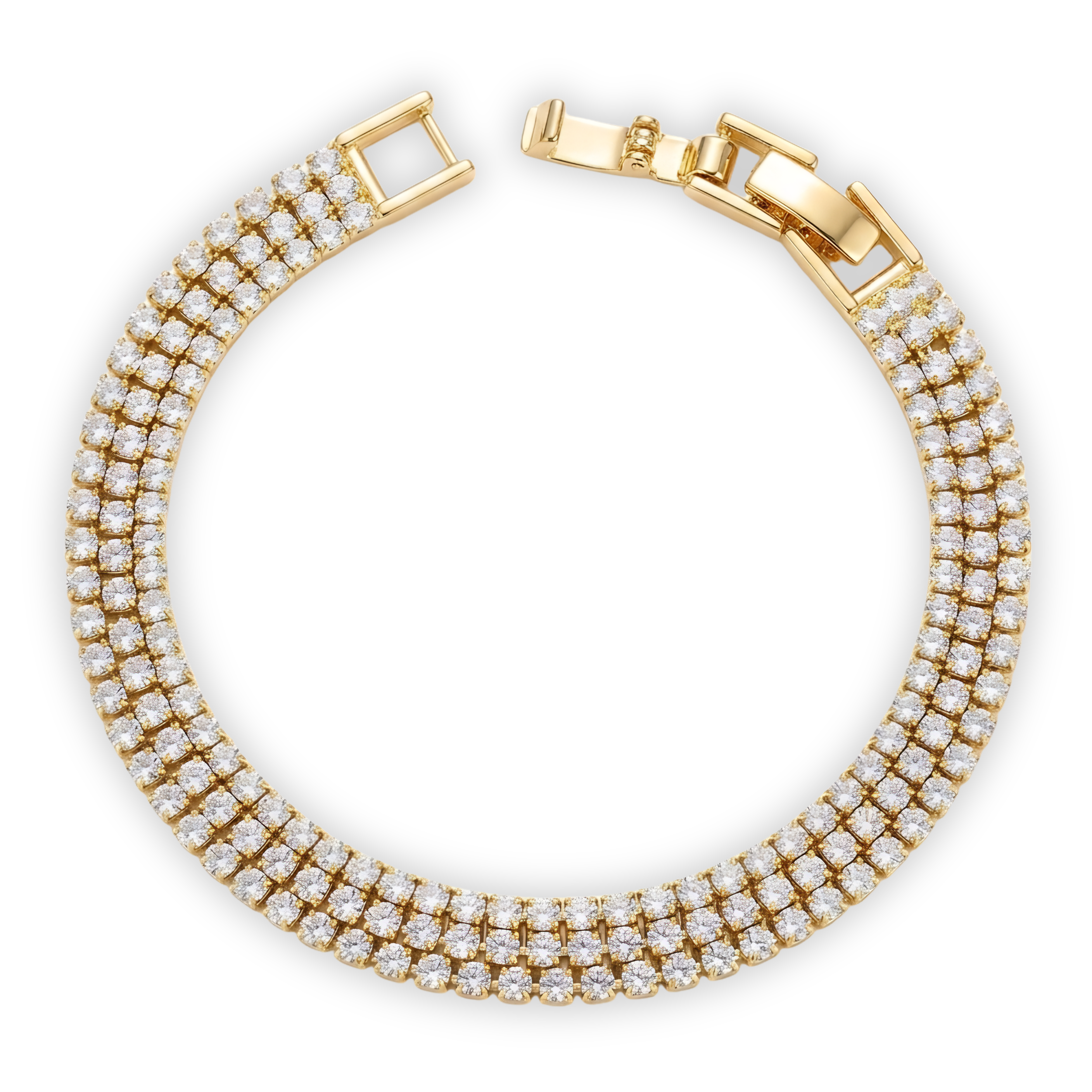 Gold-Plated Triple-Row Crystal Symphony Tennis Bracelet