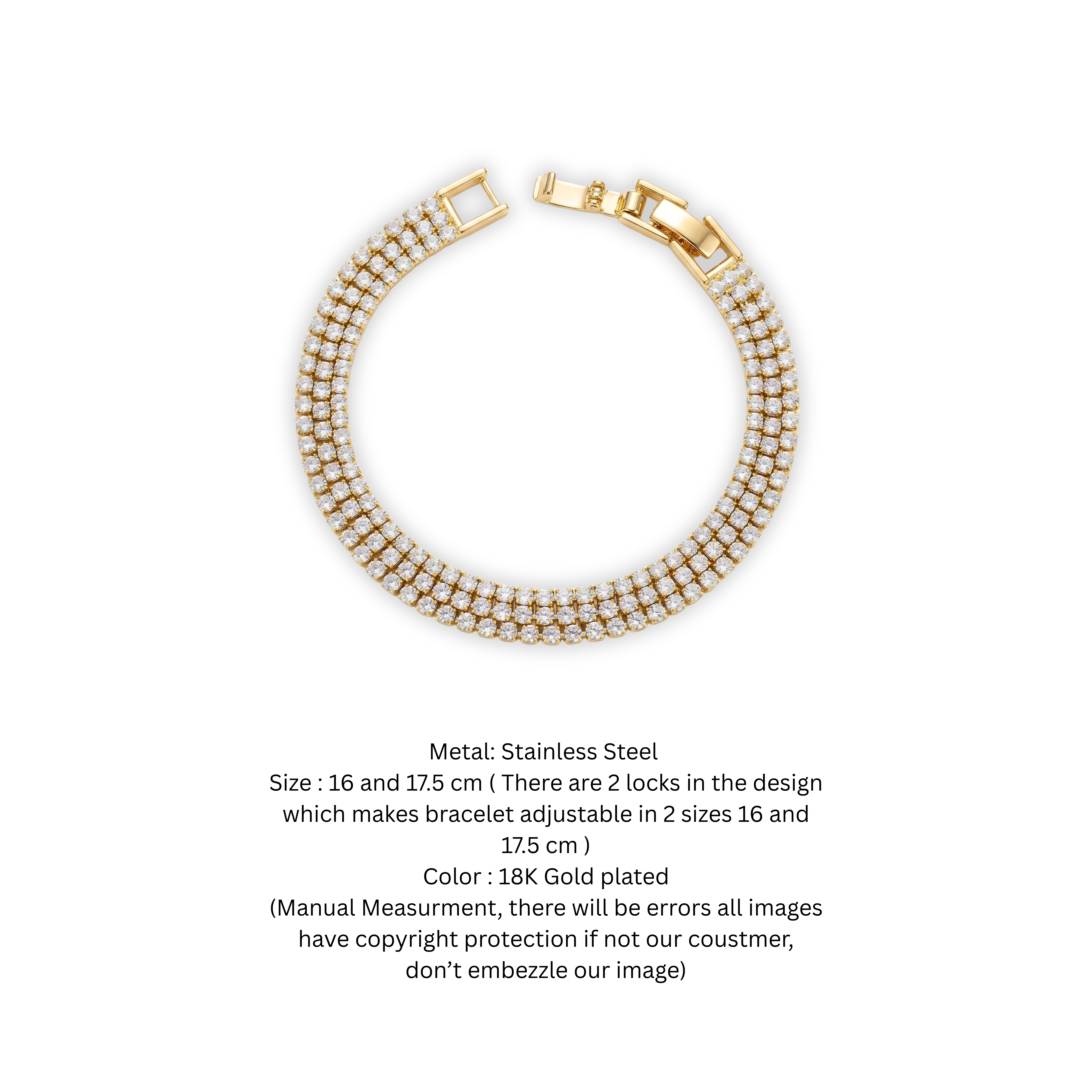Gold-Plated Triple-Row Crystal Symphony Tennis Bracelet