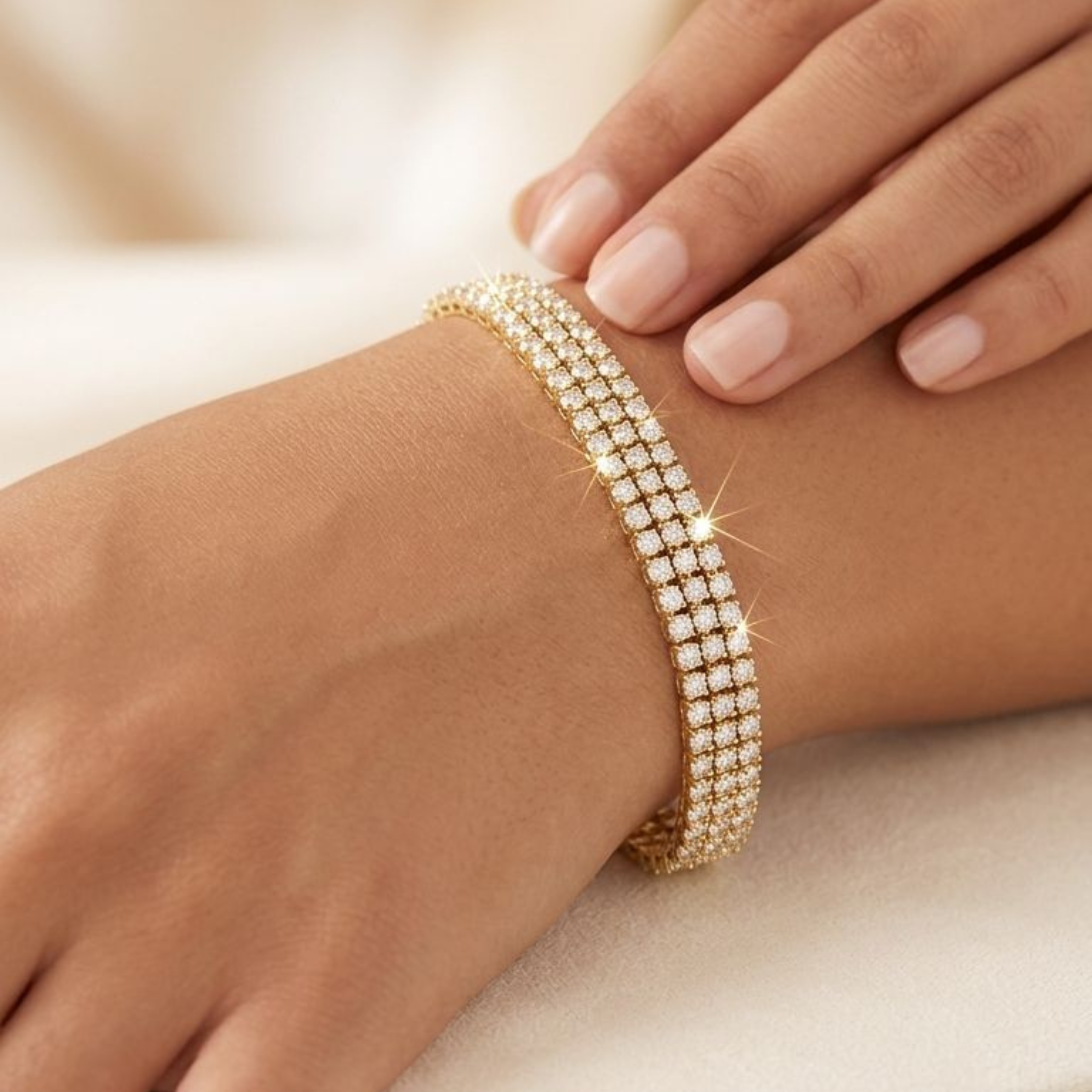 Gold-Plated Triple-Row Crystal Symphony Tennis Bracelet