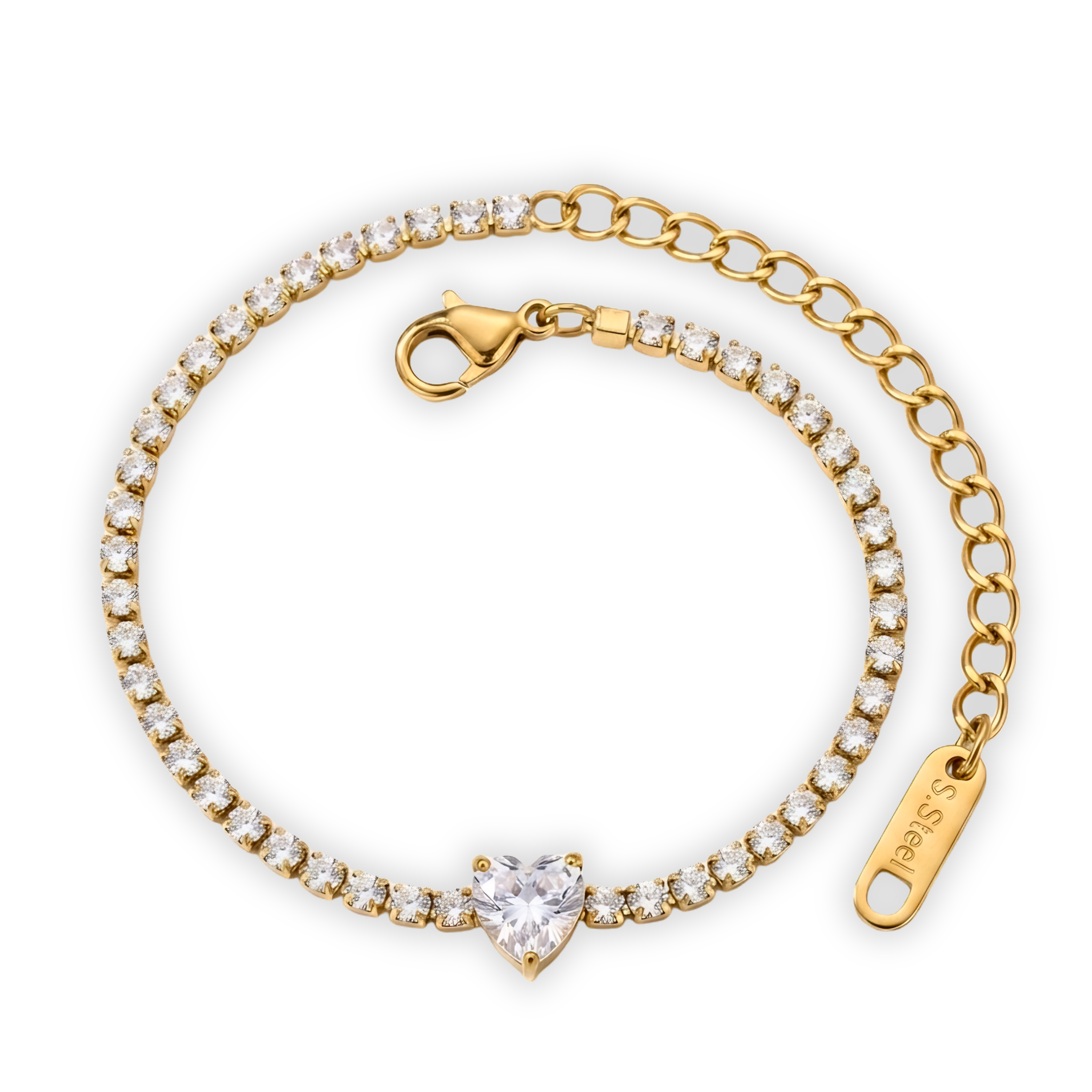 Dainty Heart-Centric Gold-Plated Tennis Bracelet