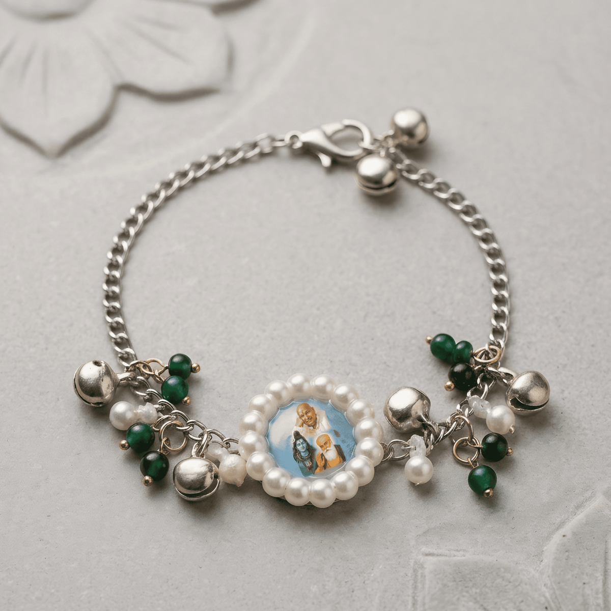 Trisakti Blessings: Guruji Silver-Tone Charm Bracelet