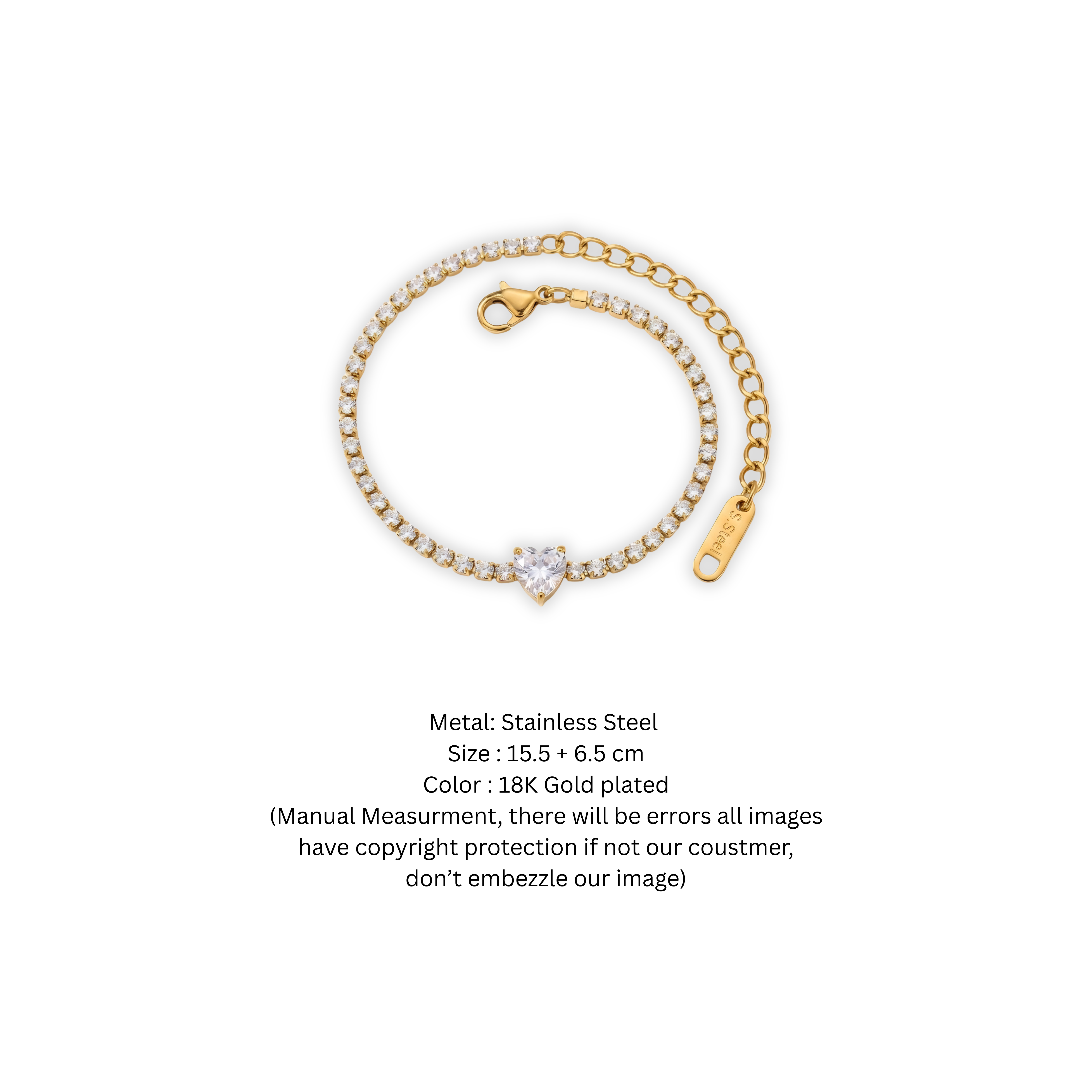 Dainty Heart-Centric Gold-Plated Tennis Bracelet