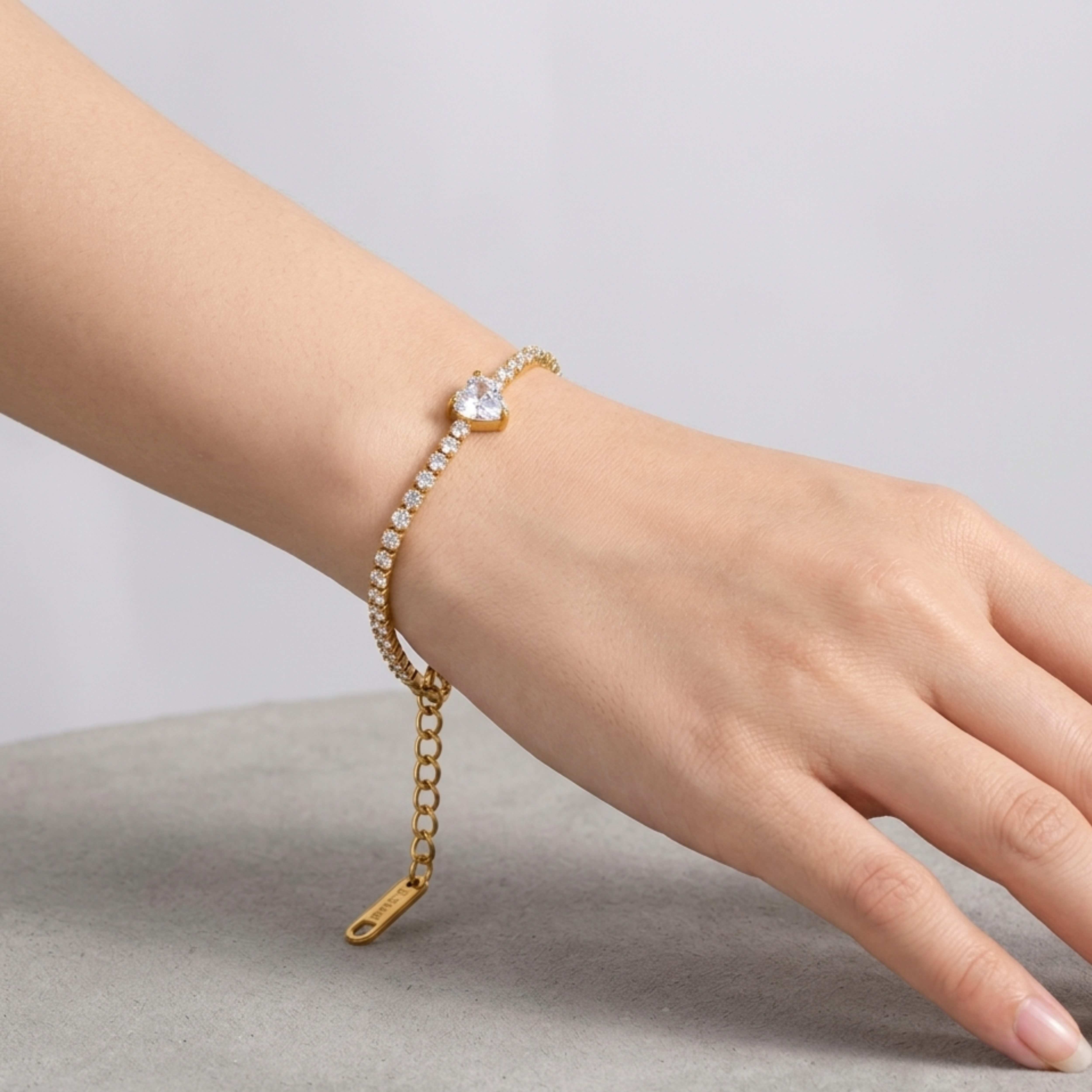 Dainty Heart-Centric Gold-Plated Tennis Bracelet