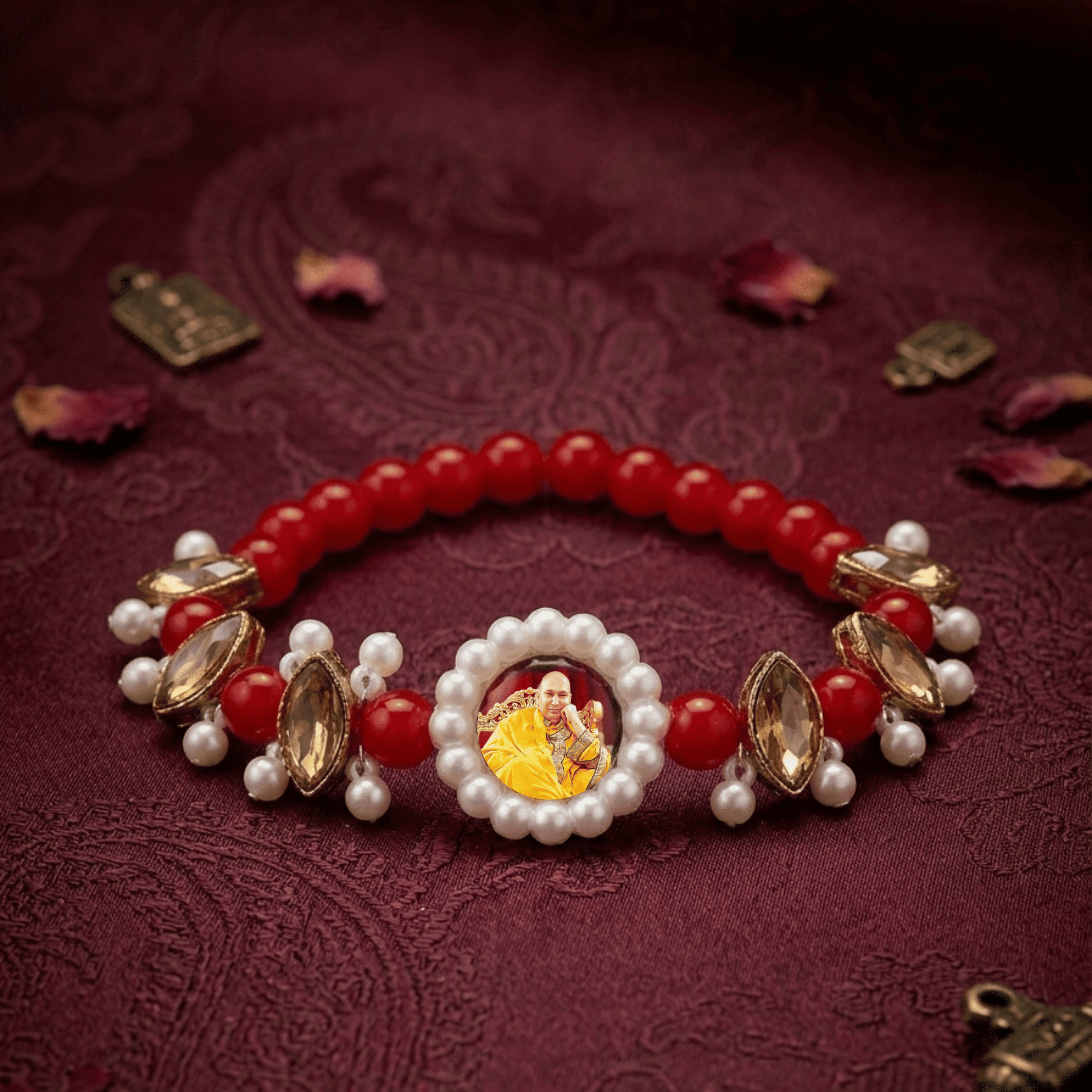 Royal Devotion: Guruji Swarup Ruby-Red & Marquise Crystal Bracelet