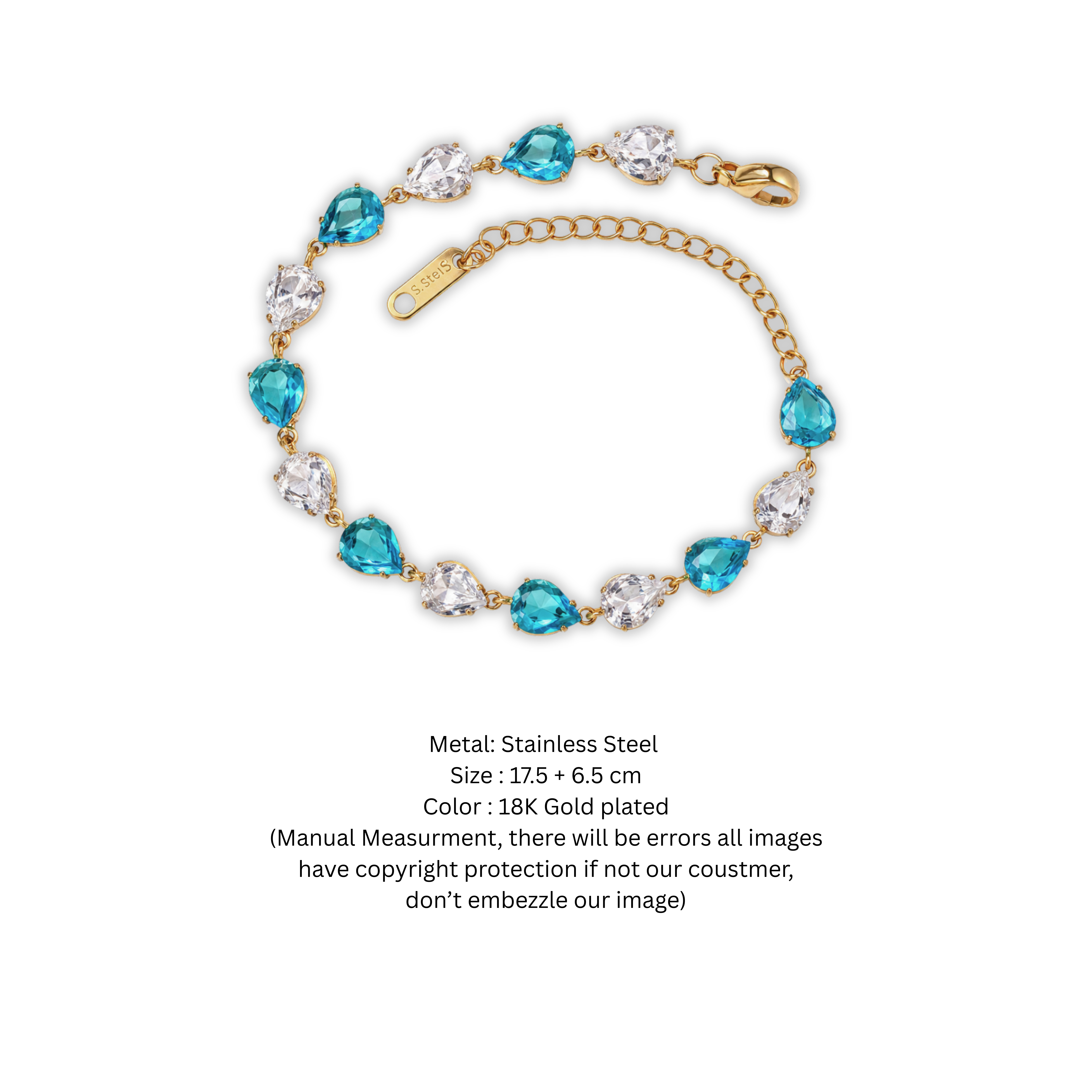 Ocean Breeze Teardrop Crystal Gold-Plated Bracelet