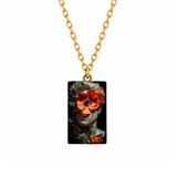 Classical Red Poppy Marble Bust Art Pendant Necklace