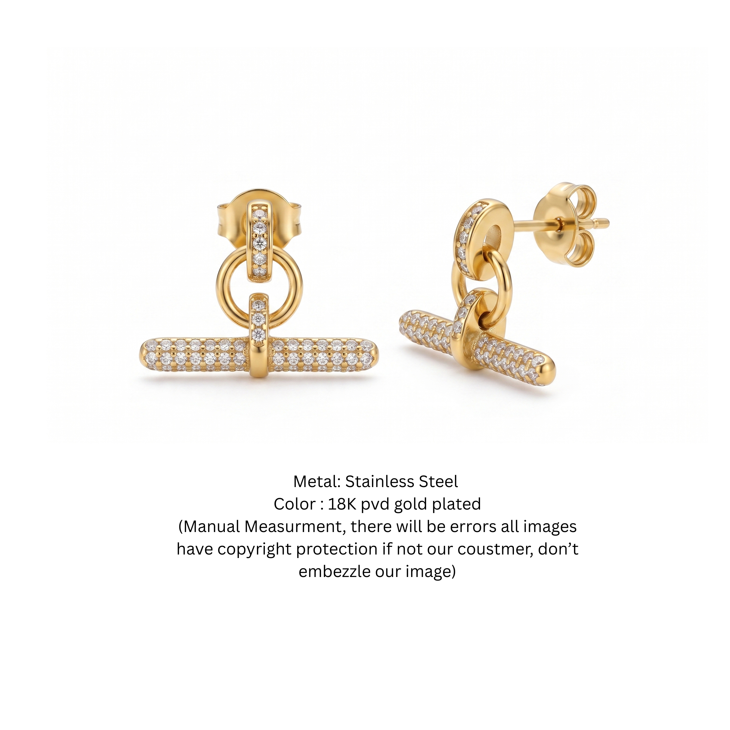 18K Gold Plated Pavé Crystal T-Bar Dangle Earrings
