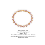Pink Heart Link Bracelet for Women | Gold-Tone Stainless Steel Bracelet | Sparkling Heart Charm Bracelet | Elegant Everyday Jewelry