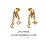 18K Gold Plated Celestial Star and Crescent Moon Dangle Earrings