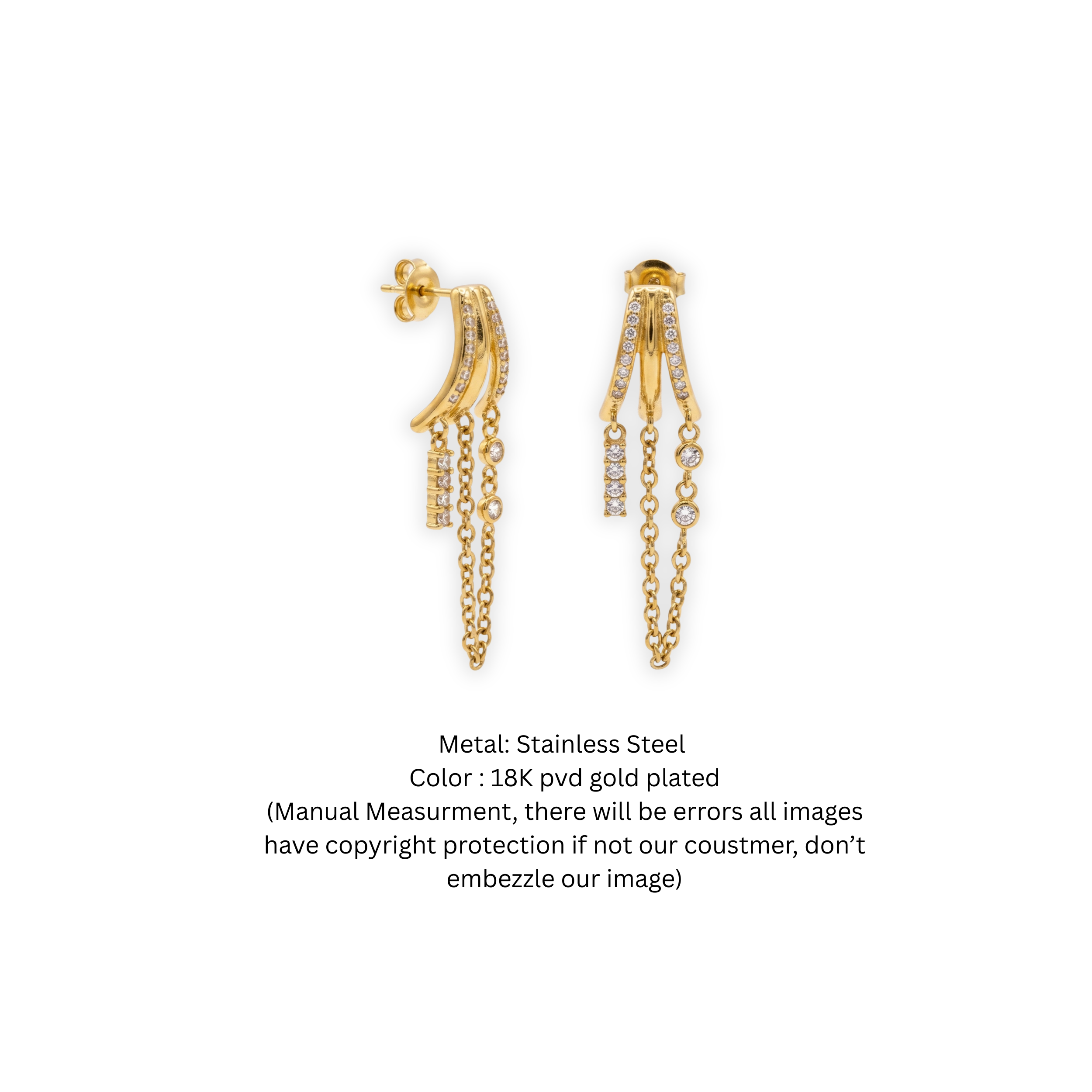 18K Gold-Plated Triple Claw Chain Drop Earrings