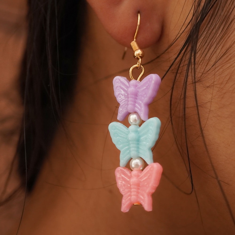 triple multicolour butterfly earring