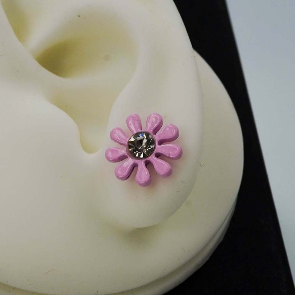pink flower studs D1128