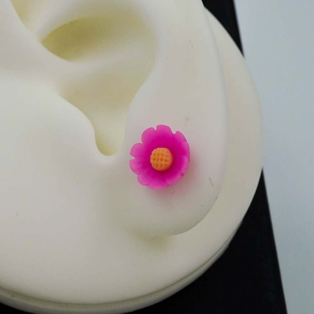 pink daisy studs