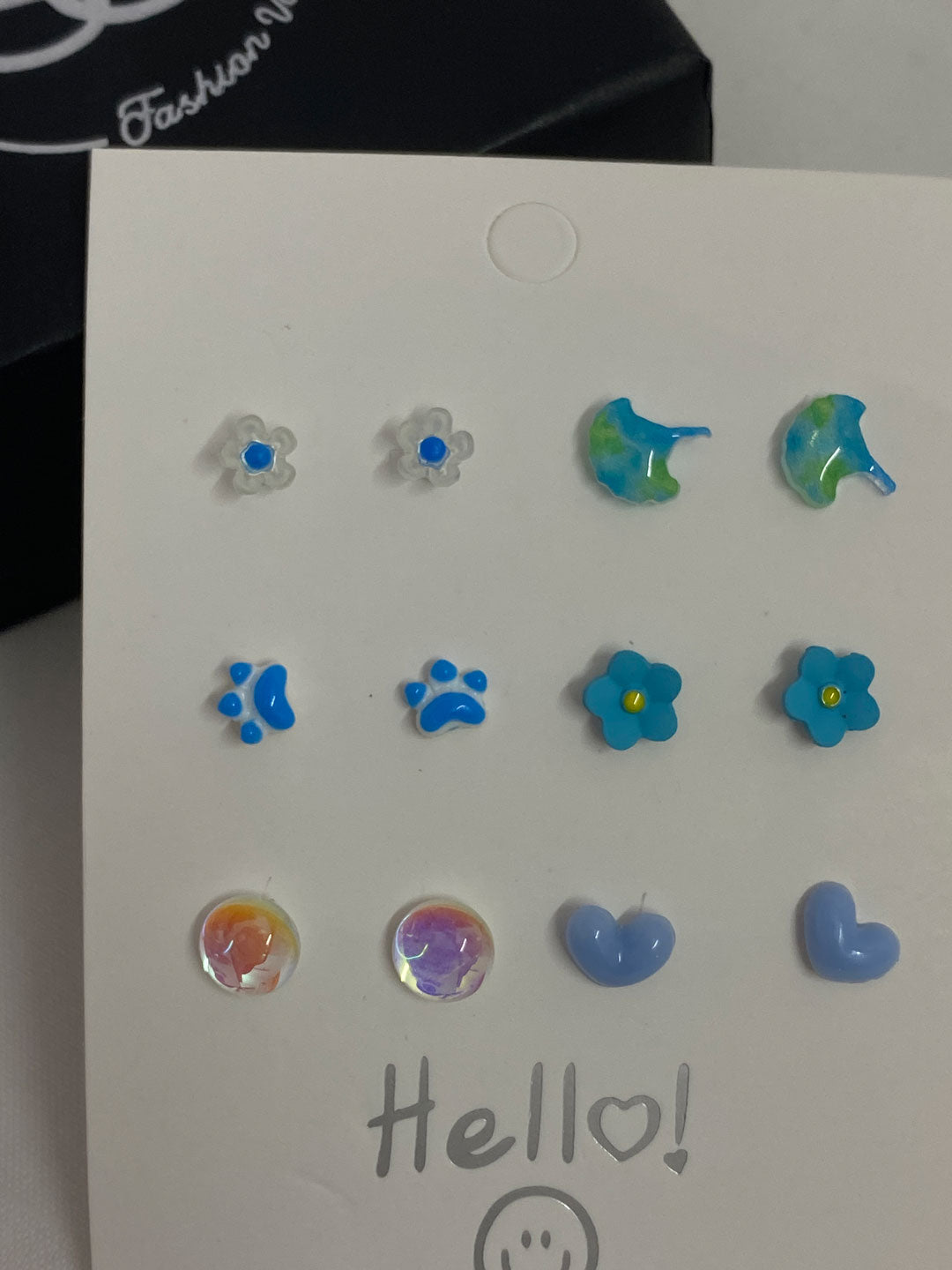 Blue toned silver needle studs