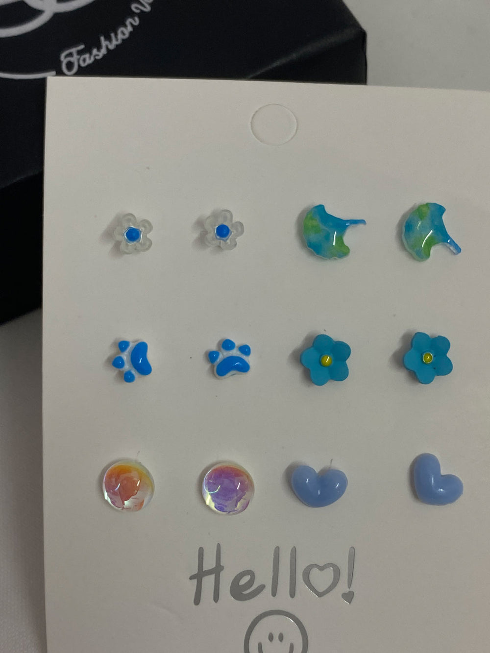 Blue toned silver needle studs
