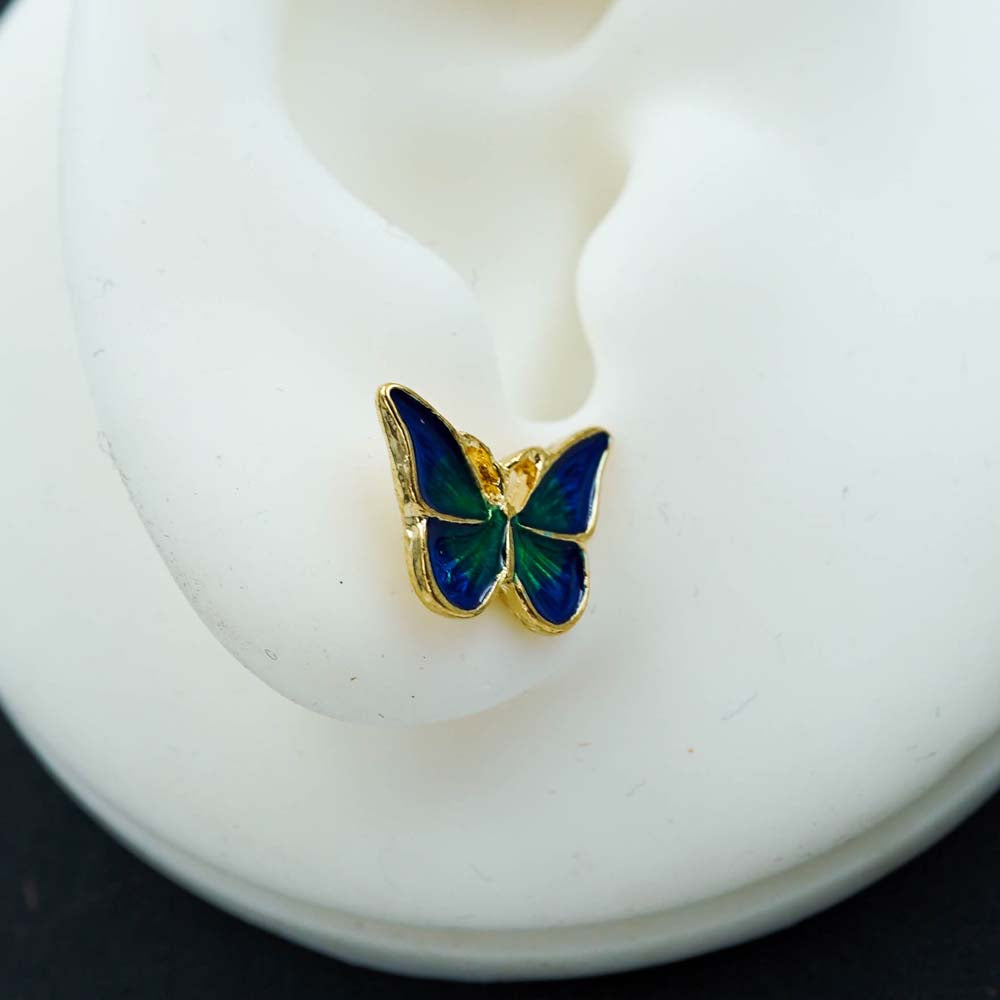 blue green butterfly studs