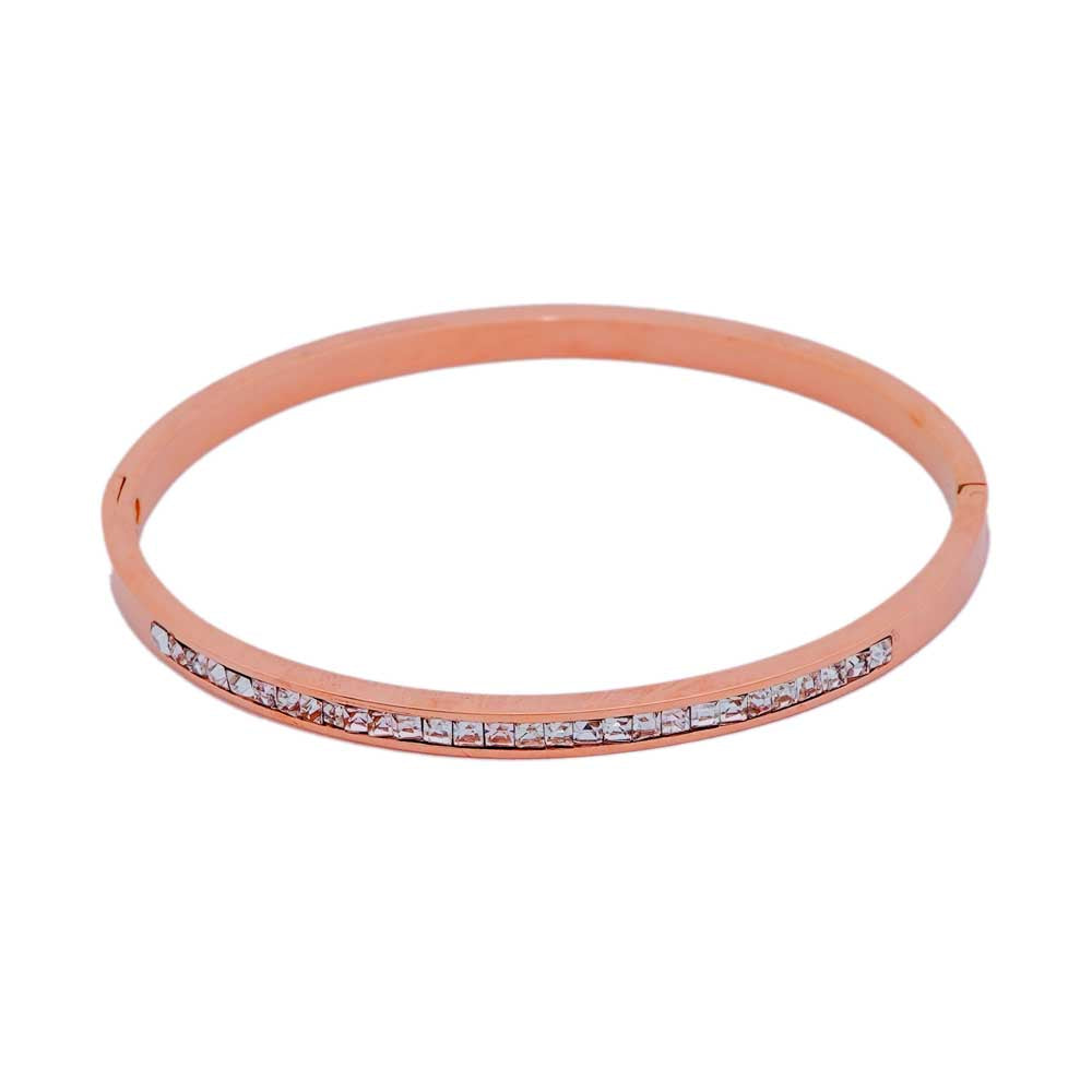 box stoned rose gold plated band