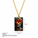 Classical Red Poppy Marble Bust Art Pendant Necklace