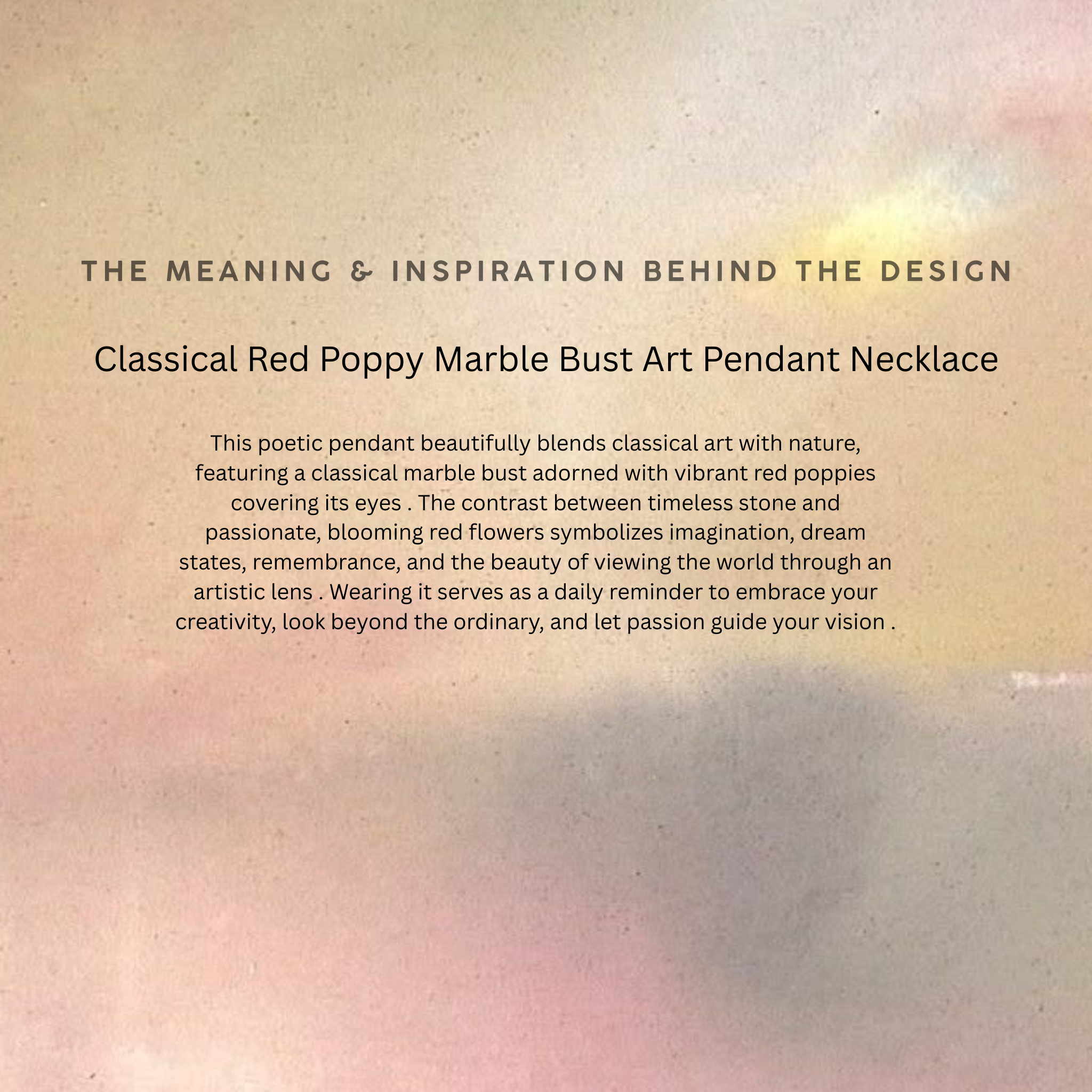 Classical Red Poppy Marble Bust Art Pendant Necklace