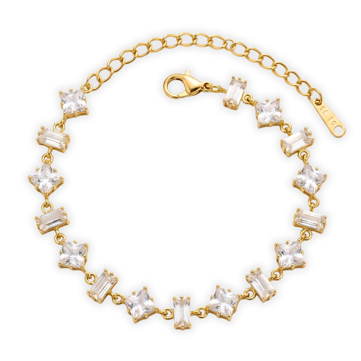 Radiant Multi-Cut Diamond-Style Gold-Plated Bracelet