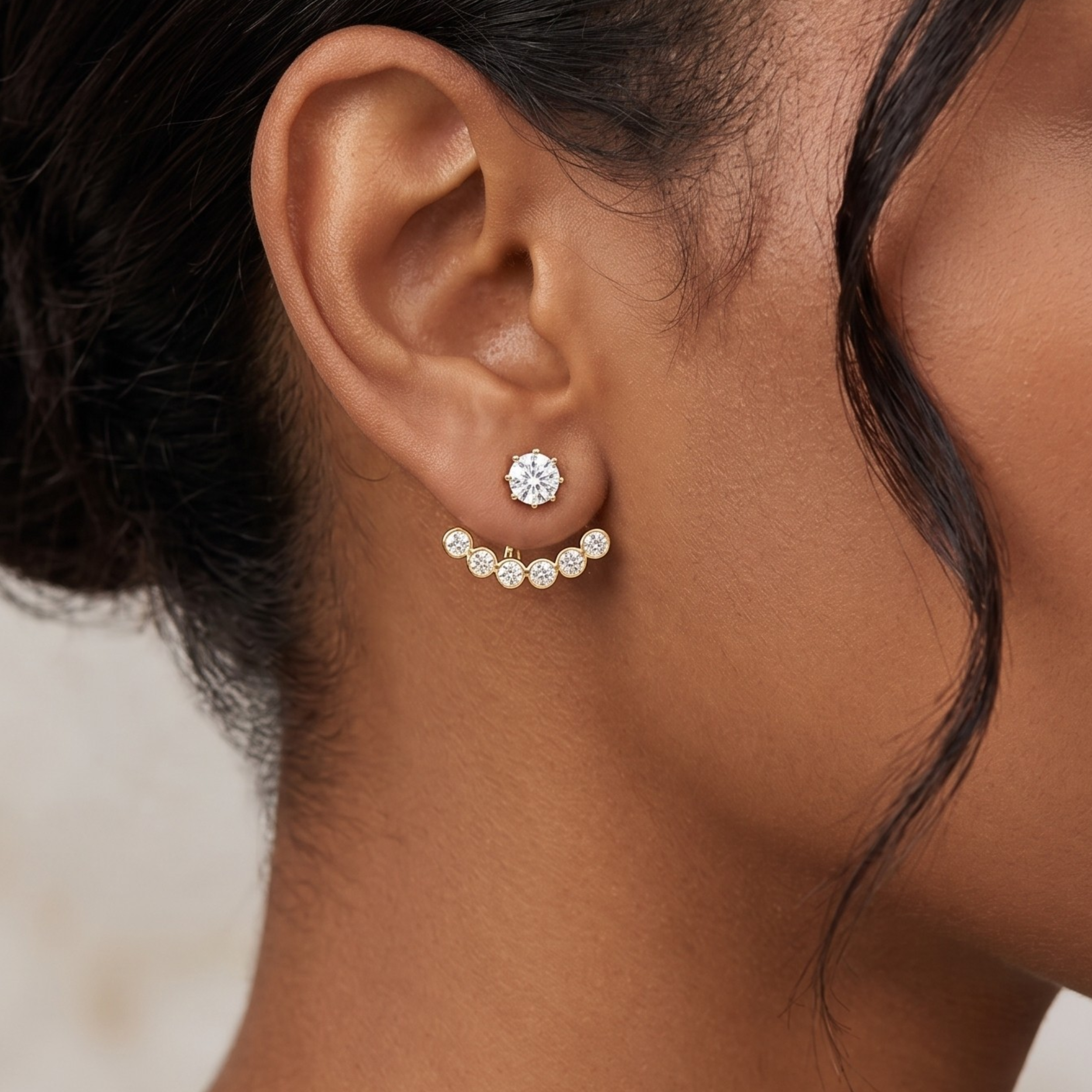 Elegant Gold-Plated CZ Ear Jacket Earrings
